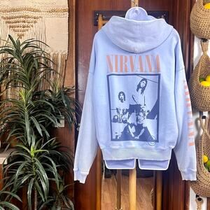 American Eagle Nirvana Hoodie M Y2K Graphic Sweatshirt Lived In 90s Grunge Blue
